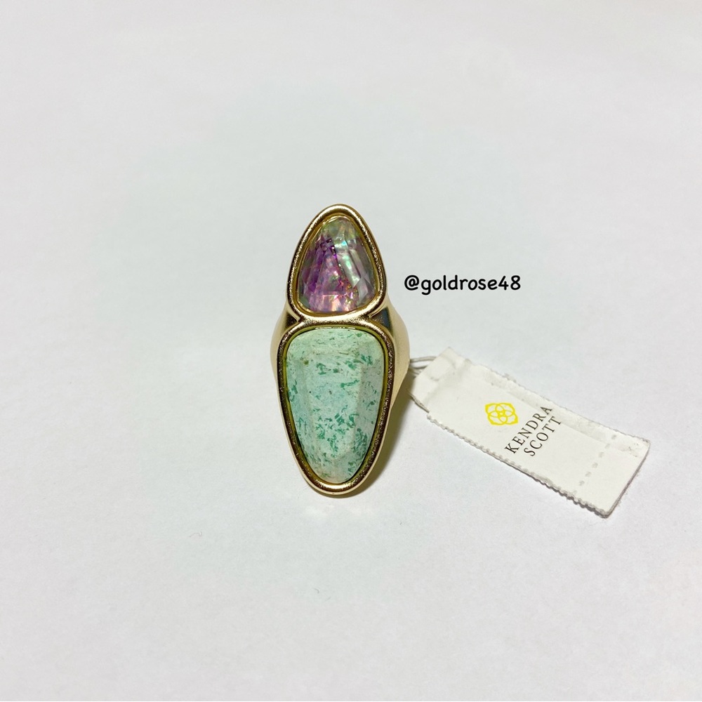 Kendra Scott Margot gold cocktail ring Sea Green Mix